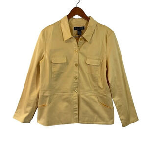 Dialogue Yellow Shacket Size 16 Button Up Long Sleeves Collared Pockets Stretch